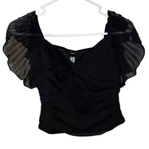 Express Black Top Ruched Flutter Sleeve Blouse, Size S